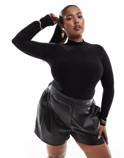 Curve Double Layer Slinky High Neck Long Sleeve Bodysuit