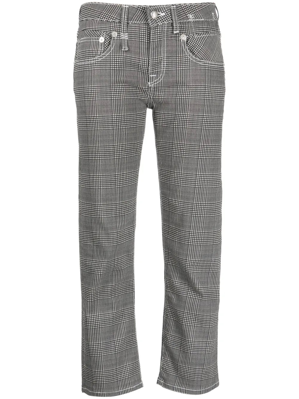 Check-Print Low-Waist Cropped Jeans