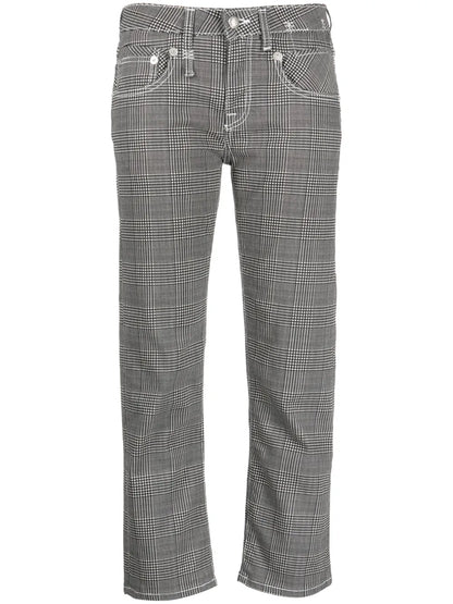 Check-Print Low-Waist Cropped Jeans