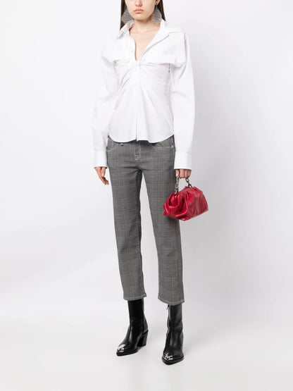 Check-Print Low-Waist Cropped Jeans