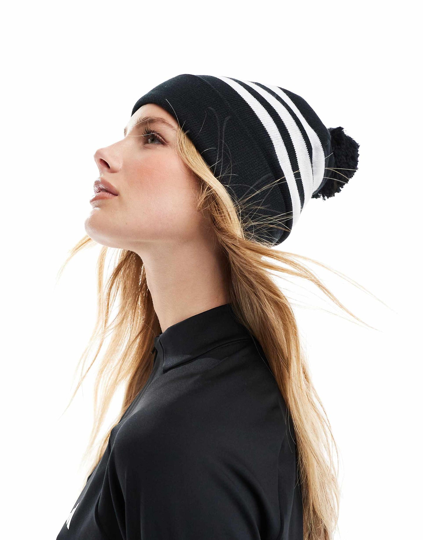 3 Stripe Beanie With Pom-Pom