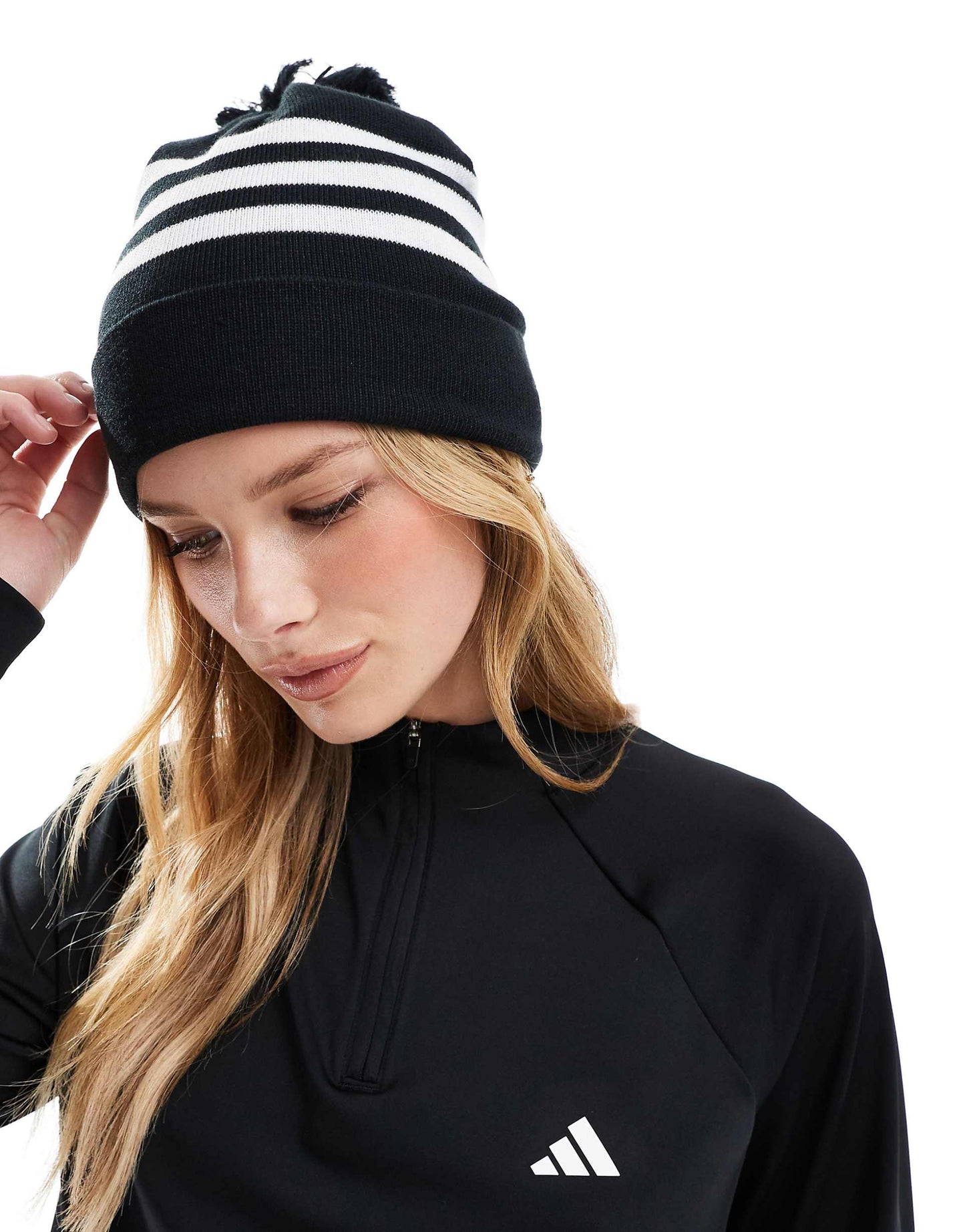 3 Stripe Beanie With Pom-Pom