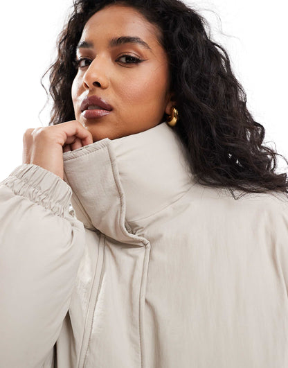Clean Puffer Bomber Jacket With Funnel Neck