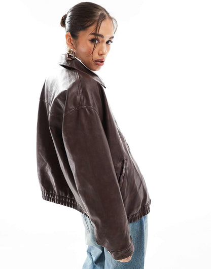 Leather Look Top Collar Jacket