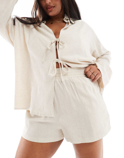 Plus Exclusive Linen Shirred Waist Shorts