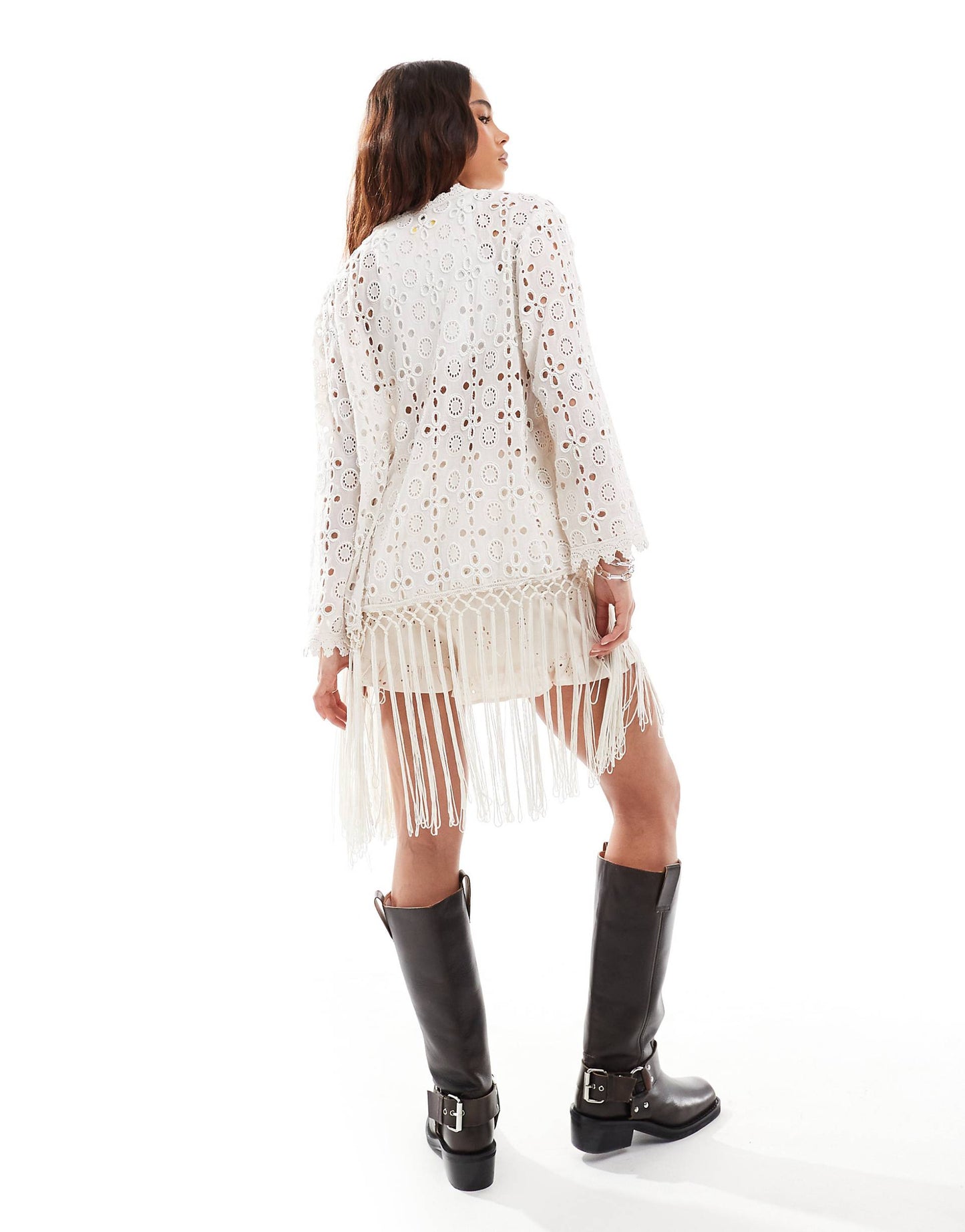 Festival Embellished Cutwork Fringe Kimono Jacket