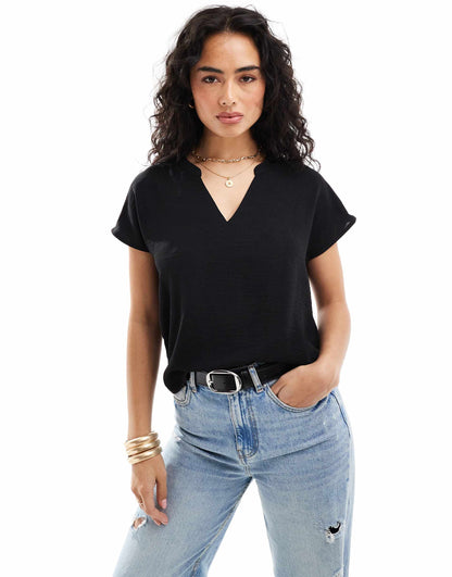 V Neck Short Sleeve Blouse