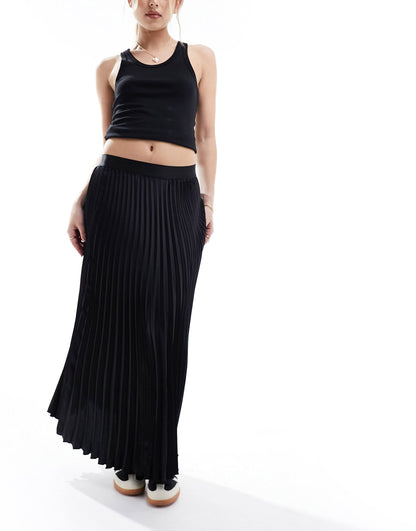 Satin Pleated Midi Skirt