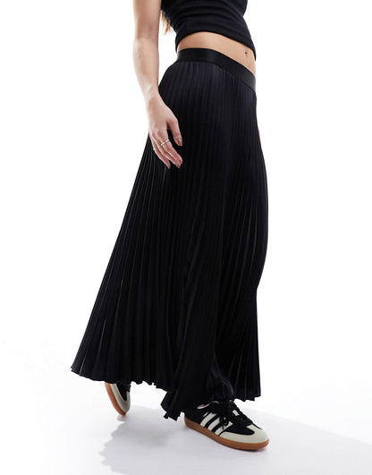 Satin Pleated Midi Skirt