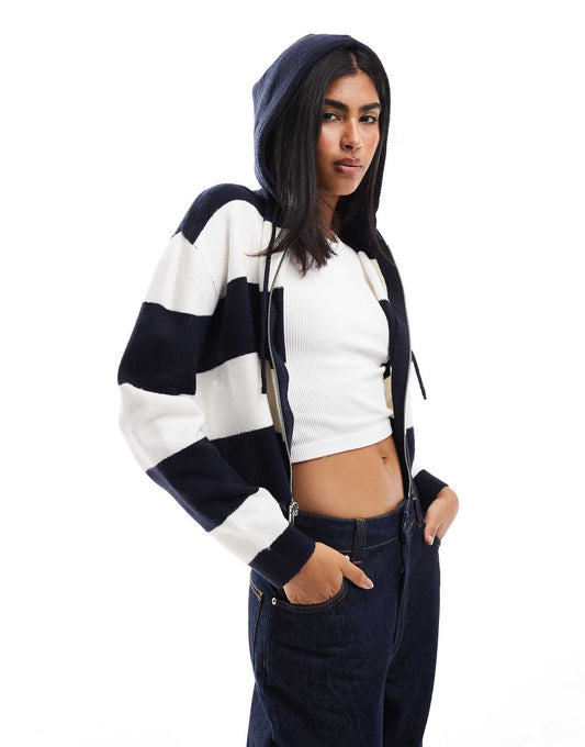 Zip Through Crop Knit Hoody