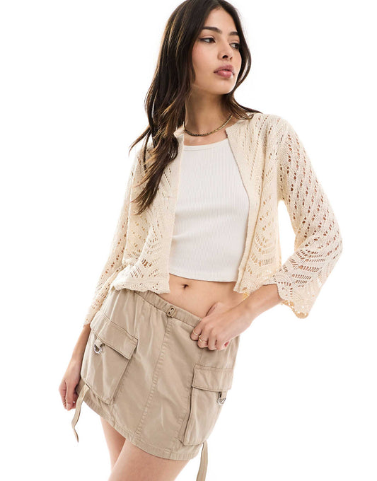 3/4 Sleeve Crop Broderie Cardigan