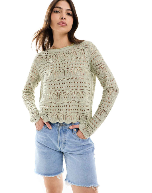 Boatneck Broderie Long Sleeve Top