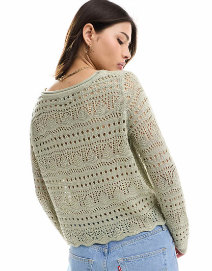 Boatneck Broderie Long Sleeve Top