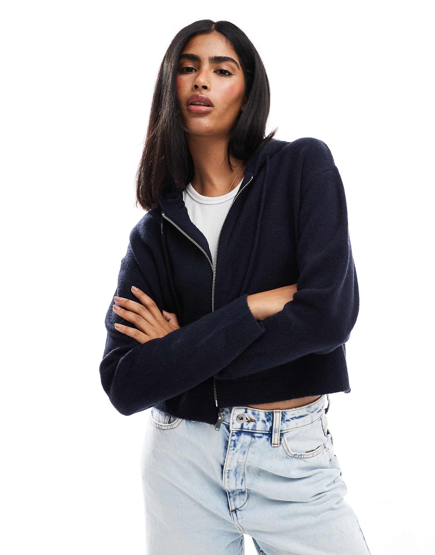 Zip Through Crop Knit Hoody