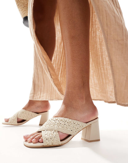 Cross Strap Crochet Mid Heeled Sandal