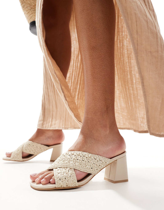 Cross Strap Crochet Mid Heeled Sandal