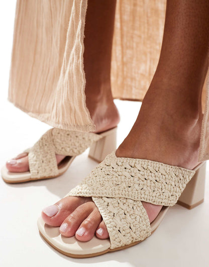 Cross Strap Crochet Mid Heeled Sandal