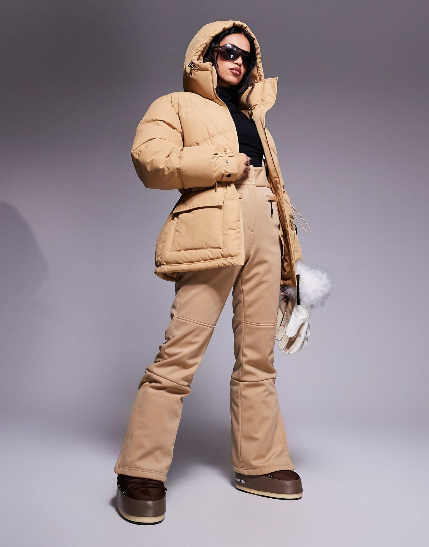 Ski Drawstring Waist Insulated Ski Jacket With Hood