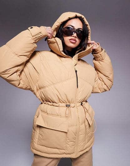 Ski Drawstring Waist Insulated Ski Jacket With Hood
