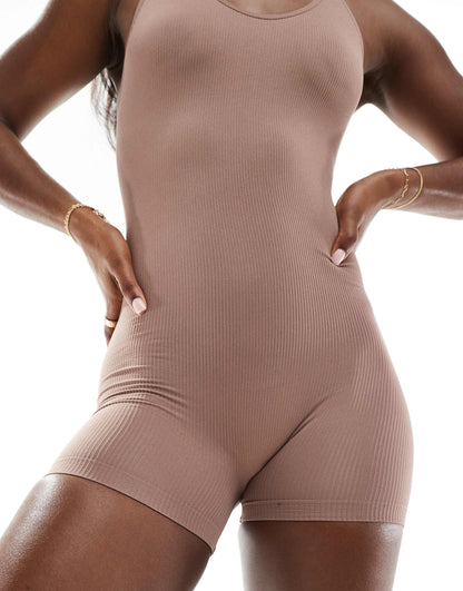 Seamless Ribbed Cross Back Unitard