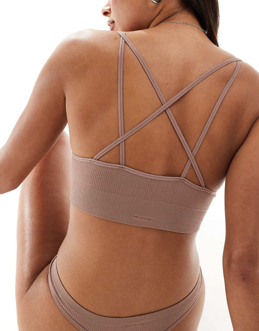 Seamless Ribbed Cross Back Bralette