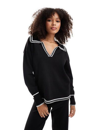 Knit Collar Detail Jumper Co-Ord