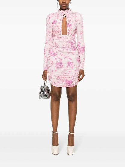 Rose-Print Cut-Out Minidress