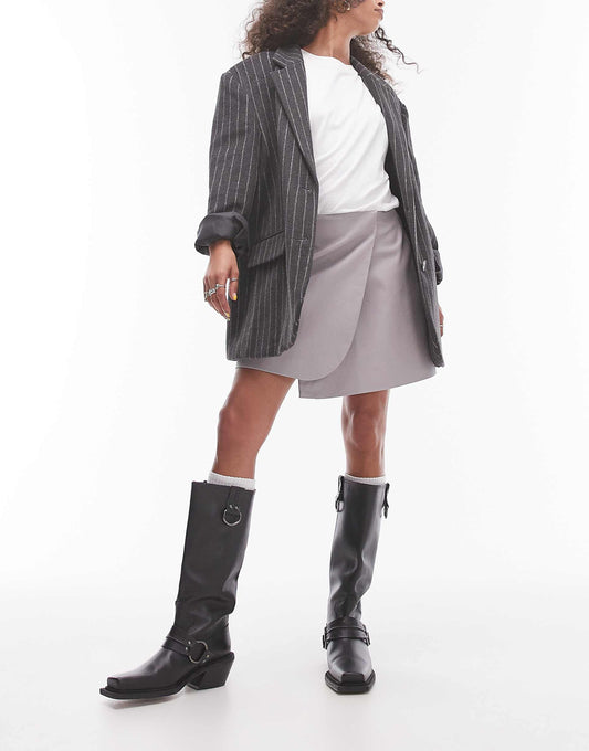 Faux Leather Wrap Mini Skirt