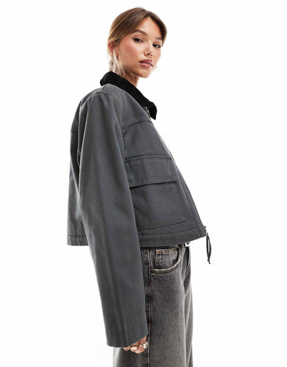 Cropped Pocket Canvas Jacket