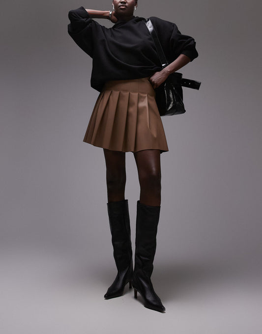 Tall Faux Leather Clean Pleat Mini Skirt