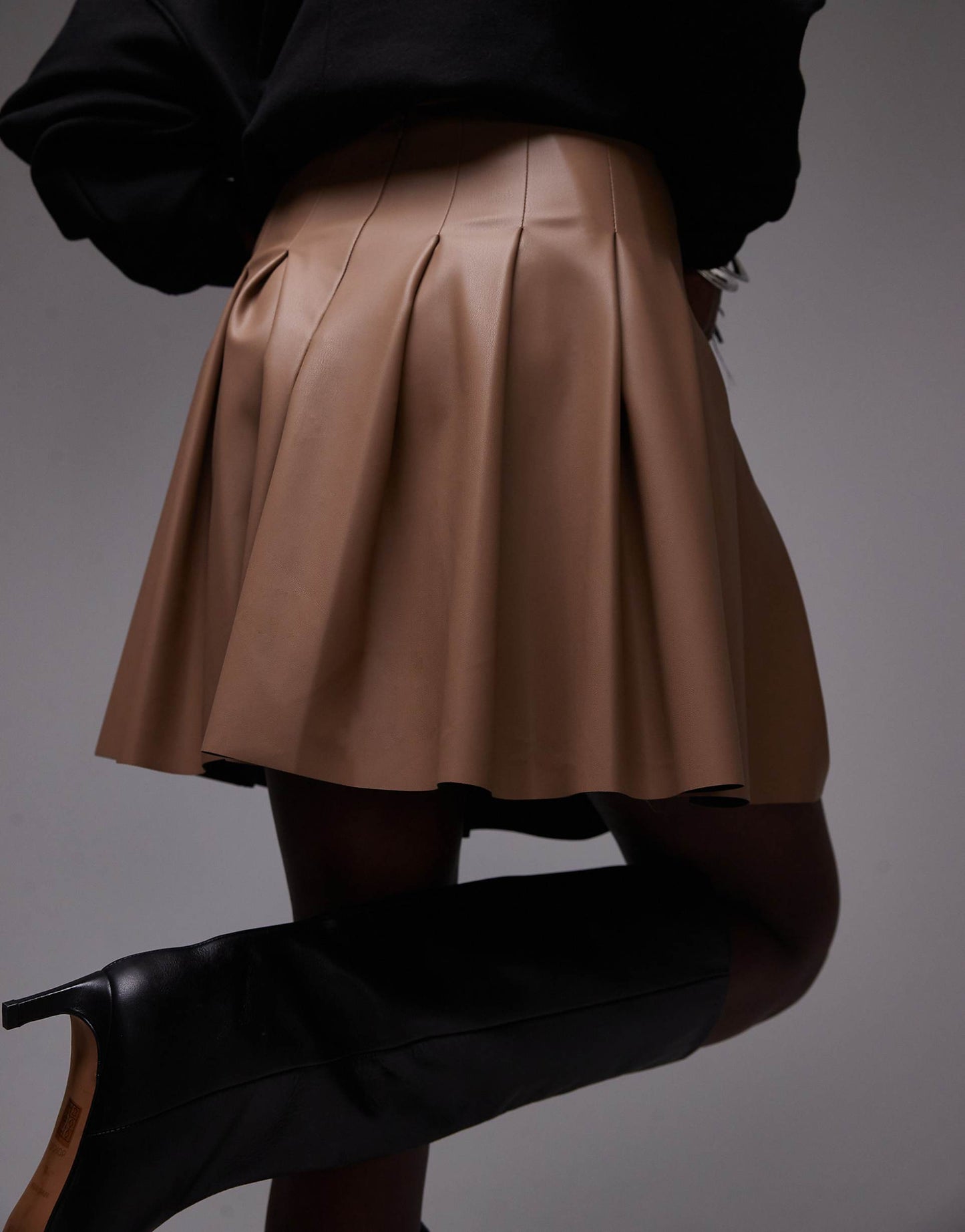 Tall Faux Leather Clean Pleat Mini Skirt