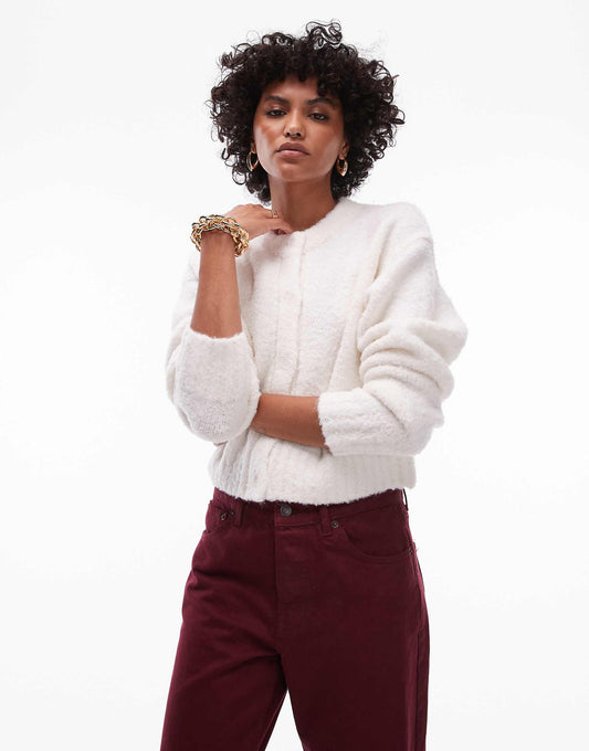 Knitted Crew Boucle Cardigan