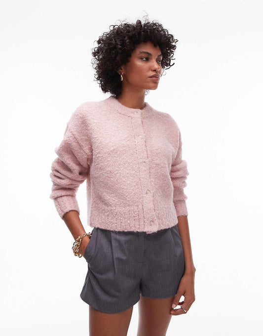 Knitted Crew Boucle Cardigan