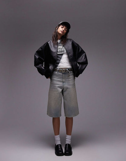 Faux Leather Oversized Bomber Jacket