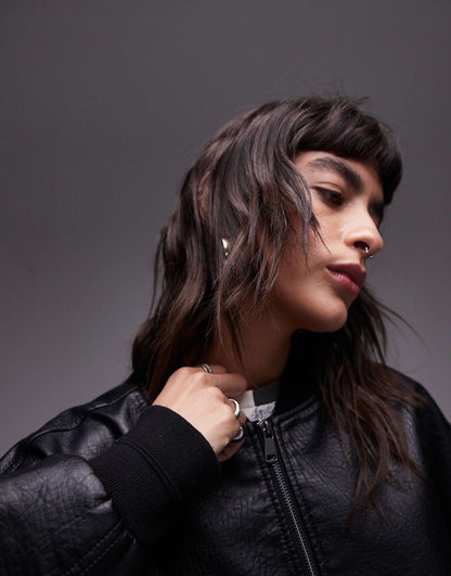 Faux Leather Oversized Bomber Jacket
