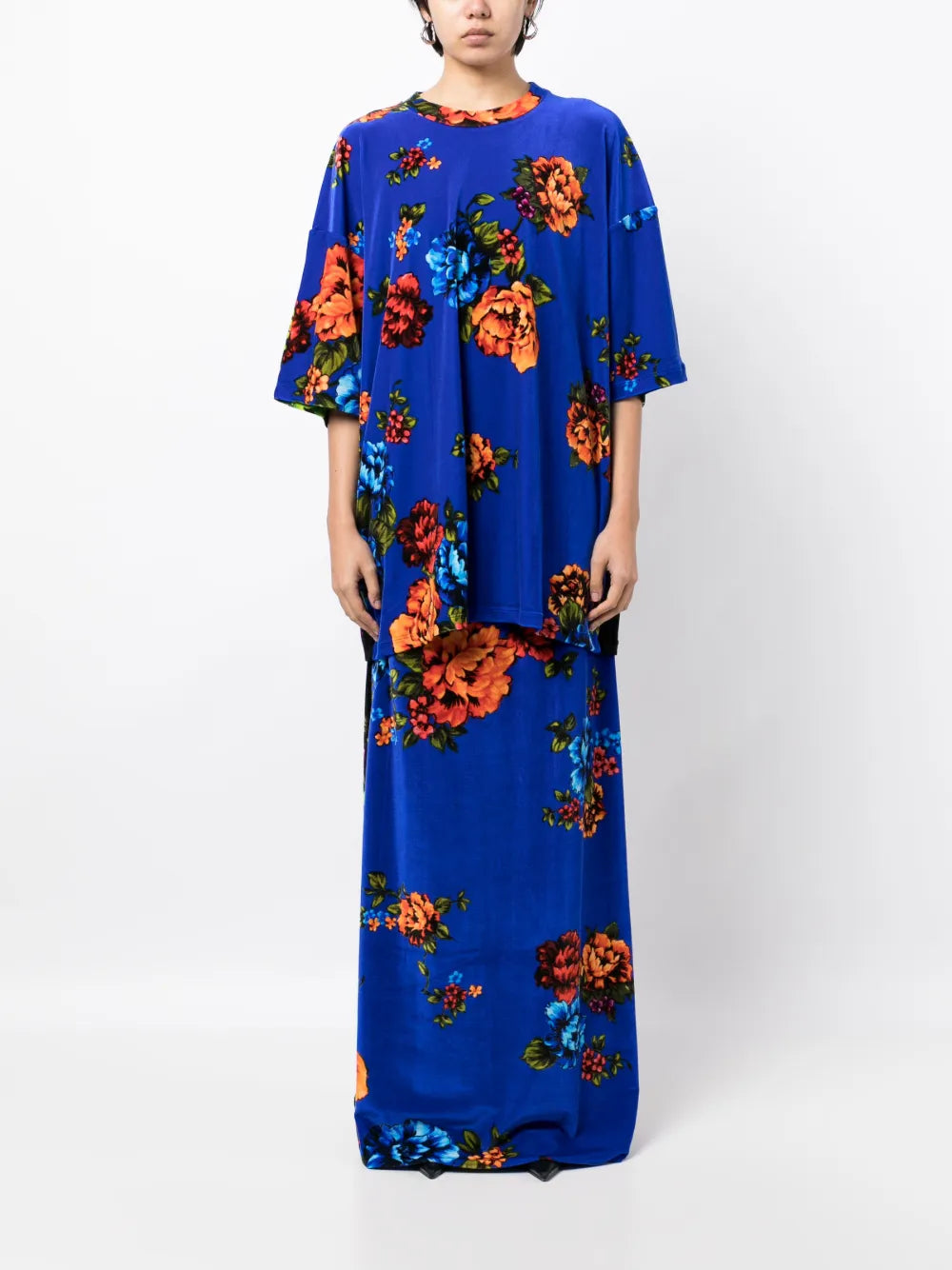 Floral-Print Velvet Maxi Skirt