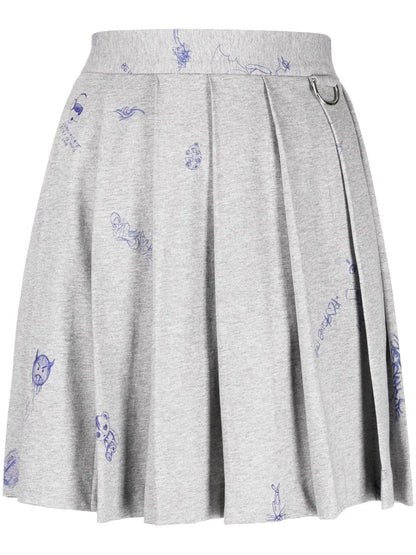 Graphic-Print Pleated Miniskirt