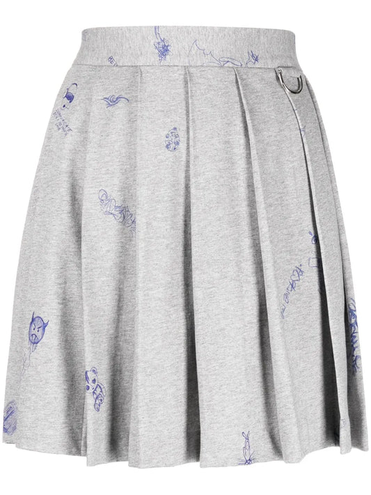 Graphic-Print Pleated Miniskirt