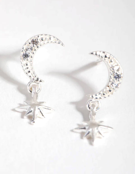 Sterling Silver Diamante Celestial Drop Earrings