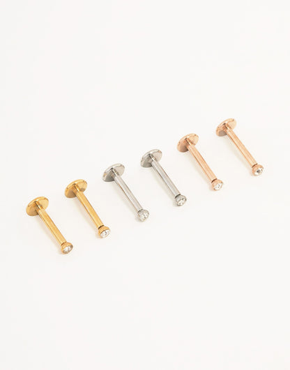 Mixed Metal Surgical Steel Flat Back Earring 6-Pack