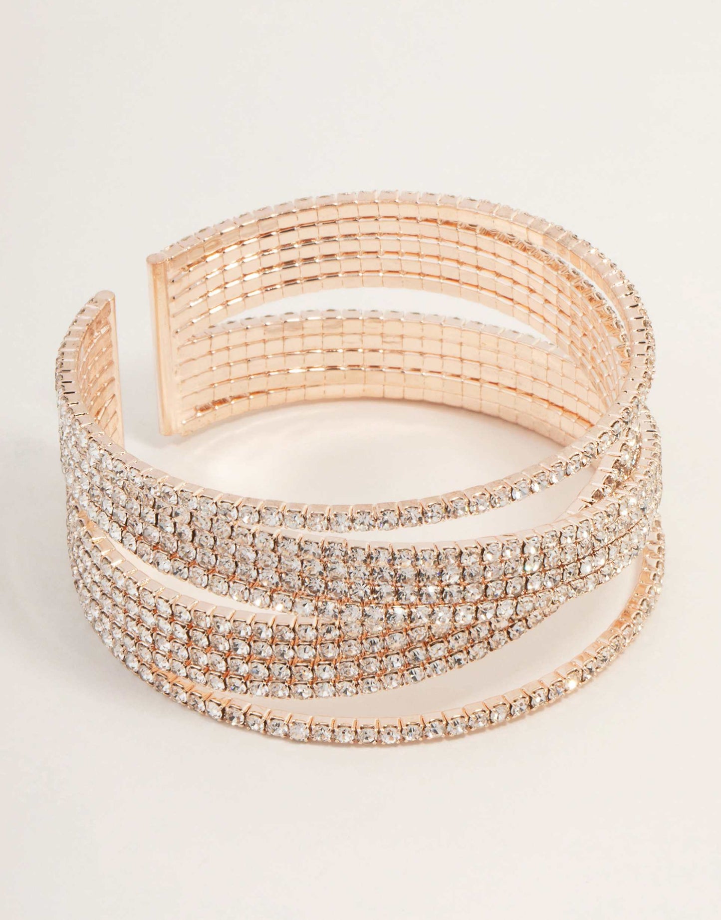 Rose Gold Diamante Wide Layered Cuff