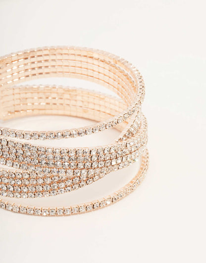 Rose Gold Diamante Wide Layered Cuff
