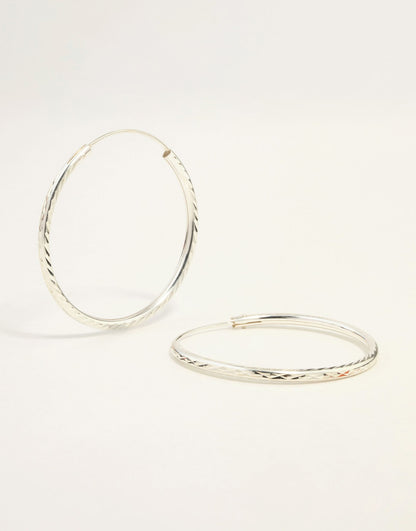 Sterling Silver Diamond Cut 35Mm Hoop Earrings