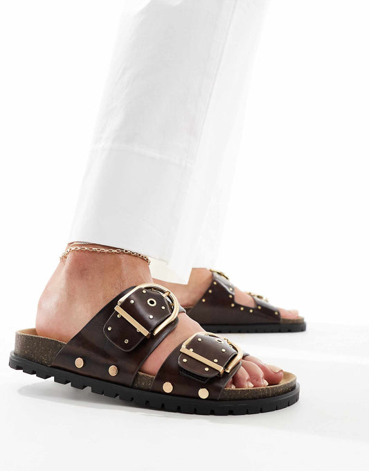 Two Strap Sandal With Stud Detail