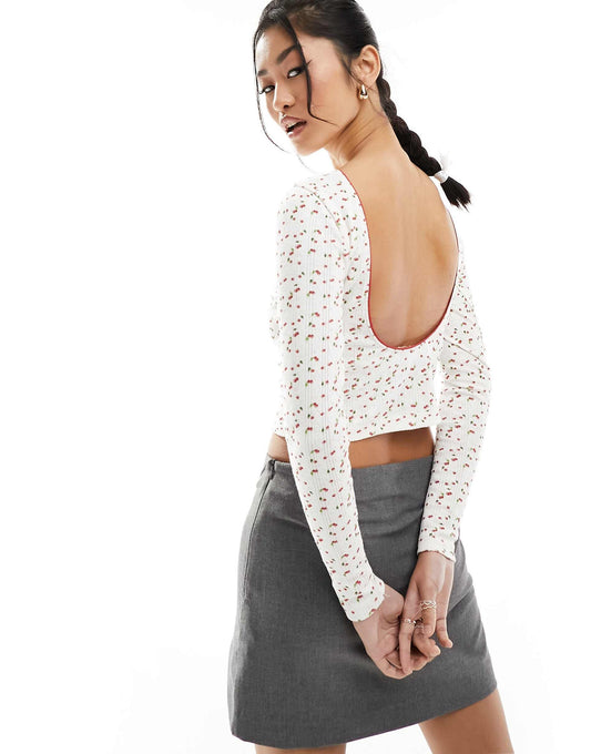 Scoop Back Pointelle  Top With Cherry Ditsy