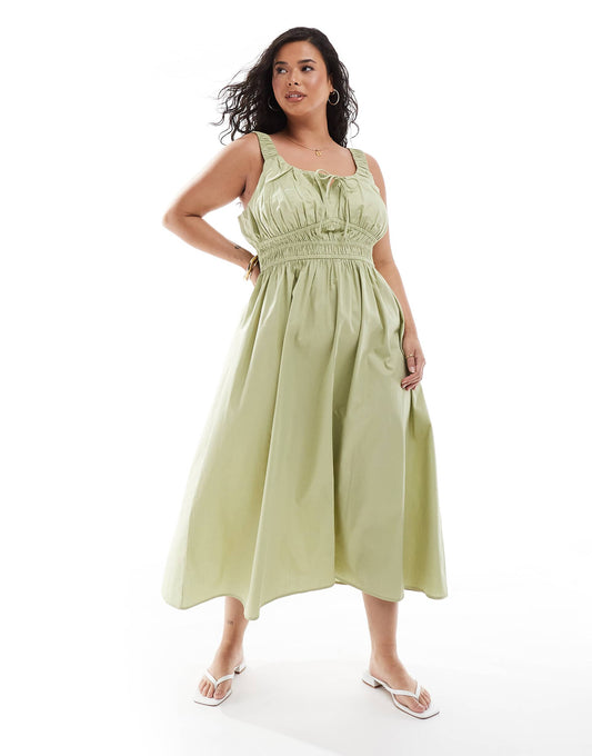 Curve Wide Strap Channel Waist Midi Sundress