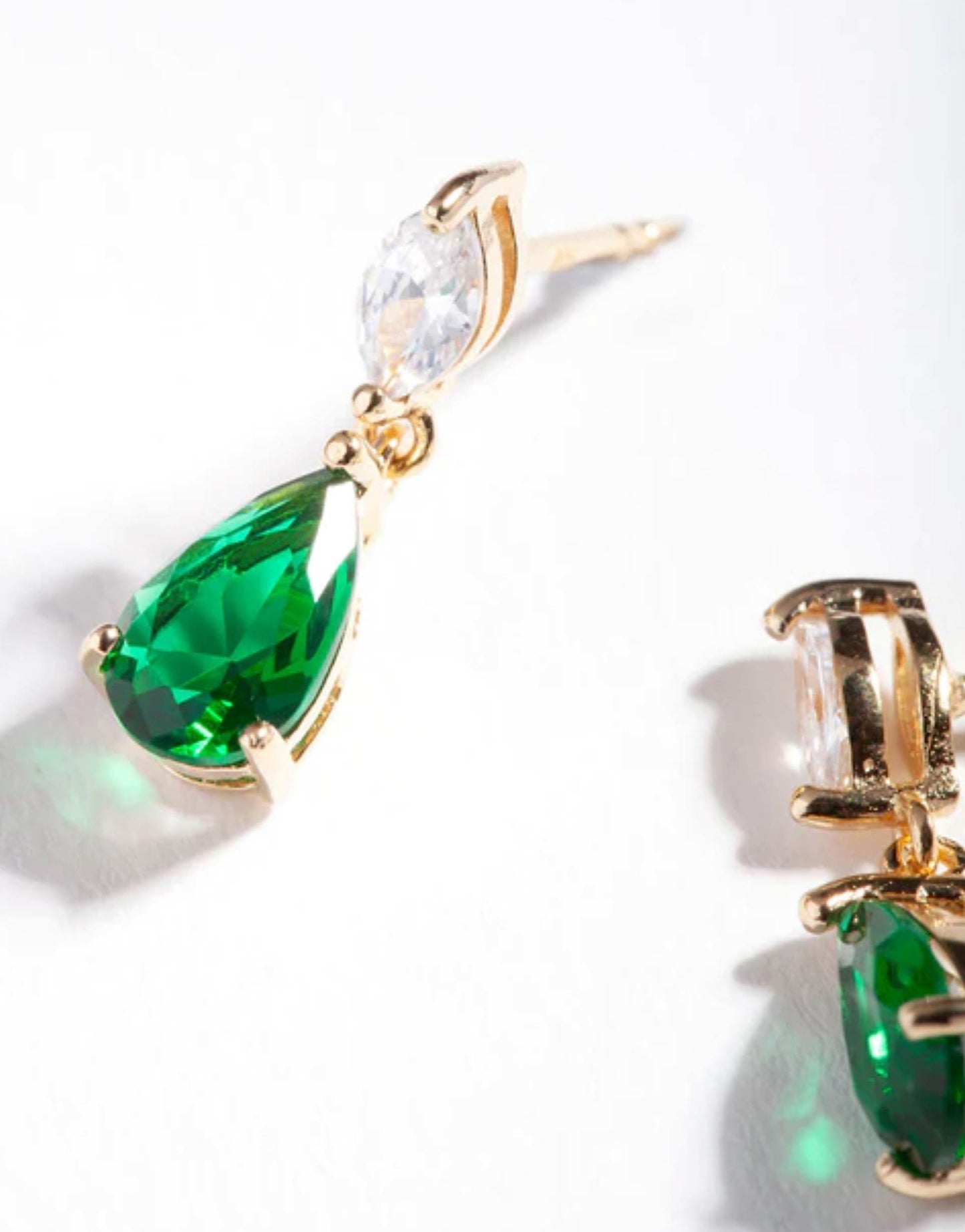 Gold Plated Sterling Silver Green Cubic Zirconia Teardrop Earrings