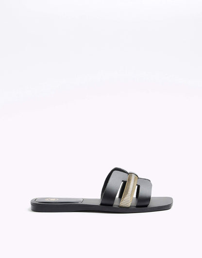 Leather Embellished Flat Sandals