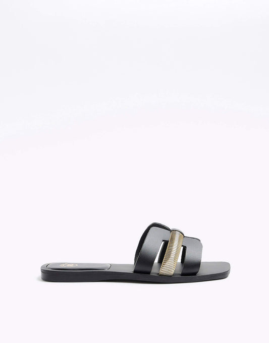 Leather Embellished Flat Sandals