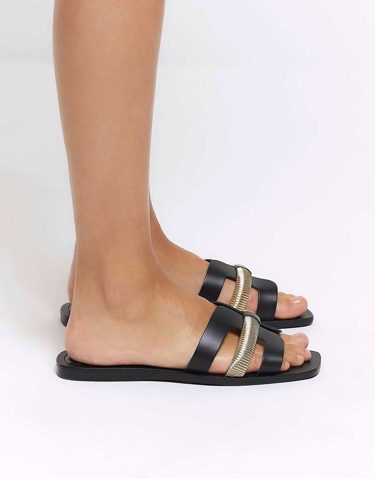 Leather Embellished Flat Sandals